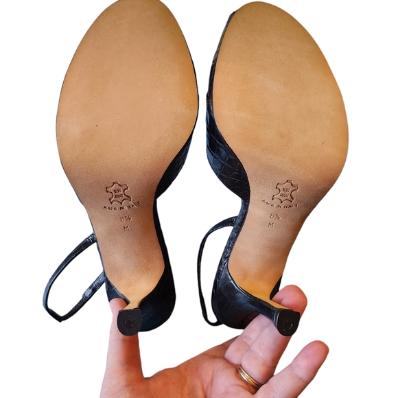 Vintage Isaac Mizrahi Paige Crocodile Black Leather Slingback Heels Size 8.5M - Picture 9 of 12